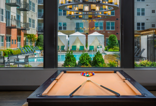 Billiards table overlooking the pool