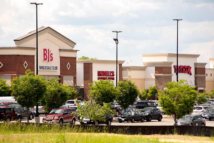 Exterior of shopping: BJ's Wholesale Club, Modell's, TJ Maxx